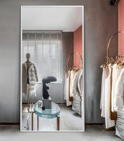 Full-Length Mirror with Stand and Wall Mount Option – Modern Design silver