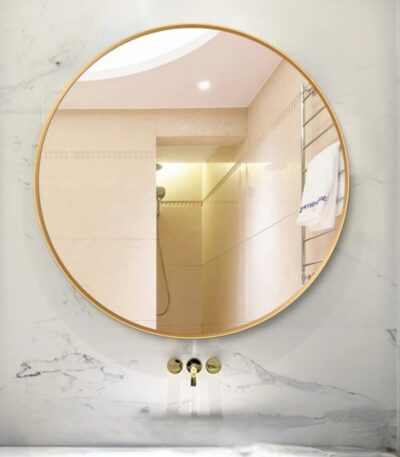 Modern Circular Wall Mirror – Metal Frame, Wall Mounted & Bathroom Vanity Mirror Gold