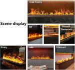 Scene display of modern electric fireplace used in various settings including hotel rooms, bars, KTV lounges, western restaurants, libraries, cafes, and sideboards, showcasing a realistic flame effect