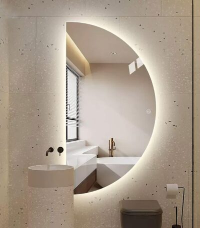Luxury Half-Moon LED Bathroom Mirror – Backlit, Wall Mounted, Smart Vanity Mirror