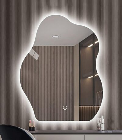 Modern LED Wavy Wall Mirror – Luxury Vanity Mirror with 3-Color Light for Elegant Home Décor