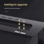 A black computer displaying the words Intelligent Upgrade related to an electric fireplace heater with LED flame features.