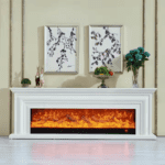 I-Power Modern Electric Fireplace TV Stand – LED Light, Storage Cabinets, Wood Finish - White – Size 150x80