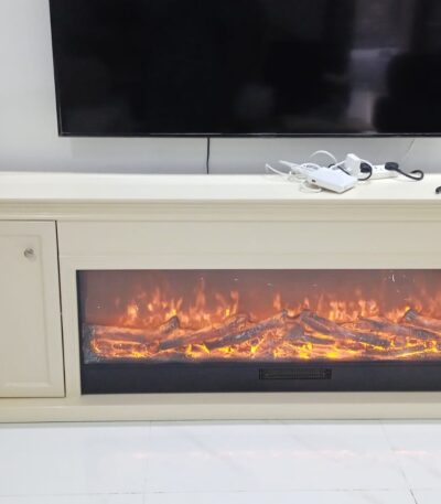 I-Power LuxFlame Fireplace TV Stand with Storage Cabinets – Modern Electric Heater Console | White