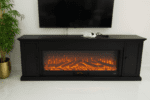I-Power LuxFlame Fireplace TV Stand with Storage Cabinets – Modern Electric Heater Console Black