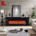 I-Power Modern Electric Fireplace TV Stand – LED Light, Storage Cabinets, Wood Finish - black – Size 150x80