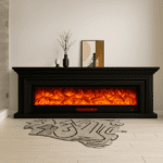 I-Power Modern Electric Fireplace TV Stand – LED Light, Storage Cabinets, Wood Finish - Black – Size 180x80