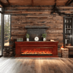 I-Power Modern Electric Fireplace TV Stand – LED Light, Storage Cabinets, Wood Finish - Brown – Size 150x80