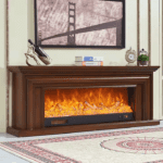 I-Power Modern Electric Fireplace TV Stand – LED Light, Storage Cabinets, Wood Finish - Brown – Size 200x80