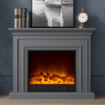 I-Power™ LED Flame Electric Fireplace & TV Unit Stylish Heater Console in Gray – Premium UAE Decor