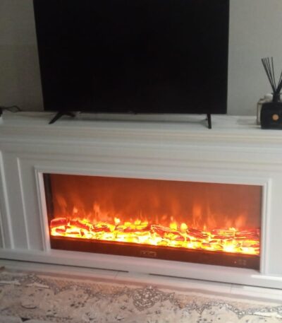 Luxury Electric Fireplace TV Console - Modern Wall-Mounted Design White, Black, Brown 150-244cm Sizes Home Decor & Heating Combo