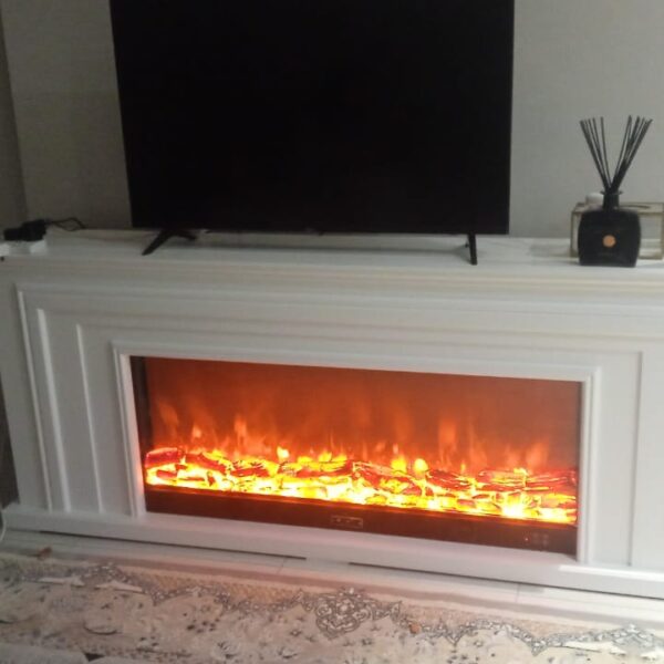 Luxury Electric Fireplace TV Console - Modern Wall-Mounted Design White, Black, Brown 150-244cm Sizes Home Decor & Heating Combo