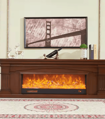 Modern Electric Fireplace & TV Stand Console – Heater with LED Flame in Brown