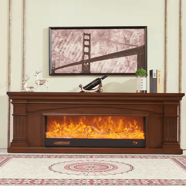Modern Electric Fireplace & TV Stand Console – Heater with LED Flame in Brown