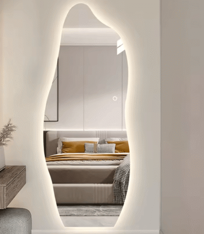 Luxury Wavy LED Wall Mirror – Modern Designer Mirror for Bedrooms & Living Spaces white light