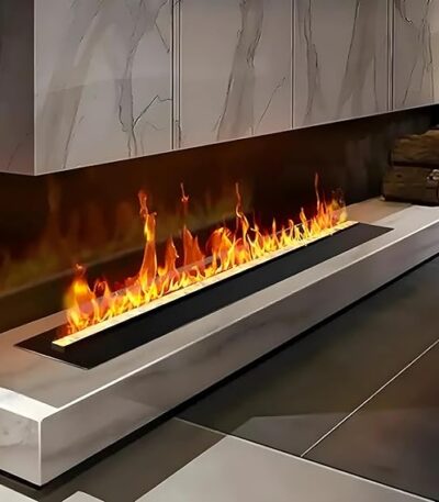 Electrical Fireplace with 3D Simulation Single Flame, Ultra-Thin Metal Panel, Embedded Design | Remote Control & Touch Screen Switch | Modern Home Decoration
