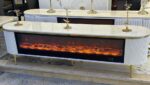 White and gold electric fireplace TV console with LED flame display and heater design 2